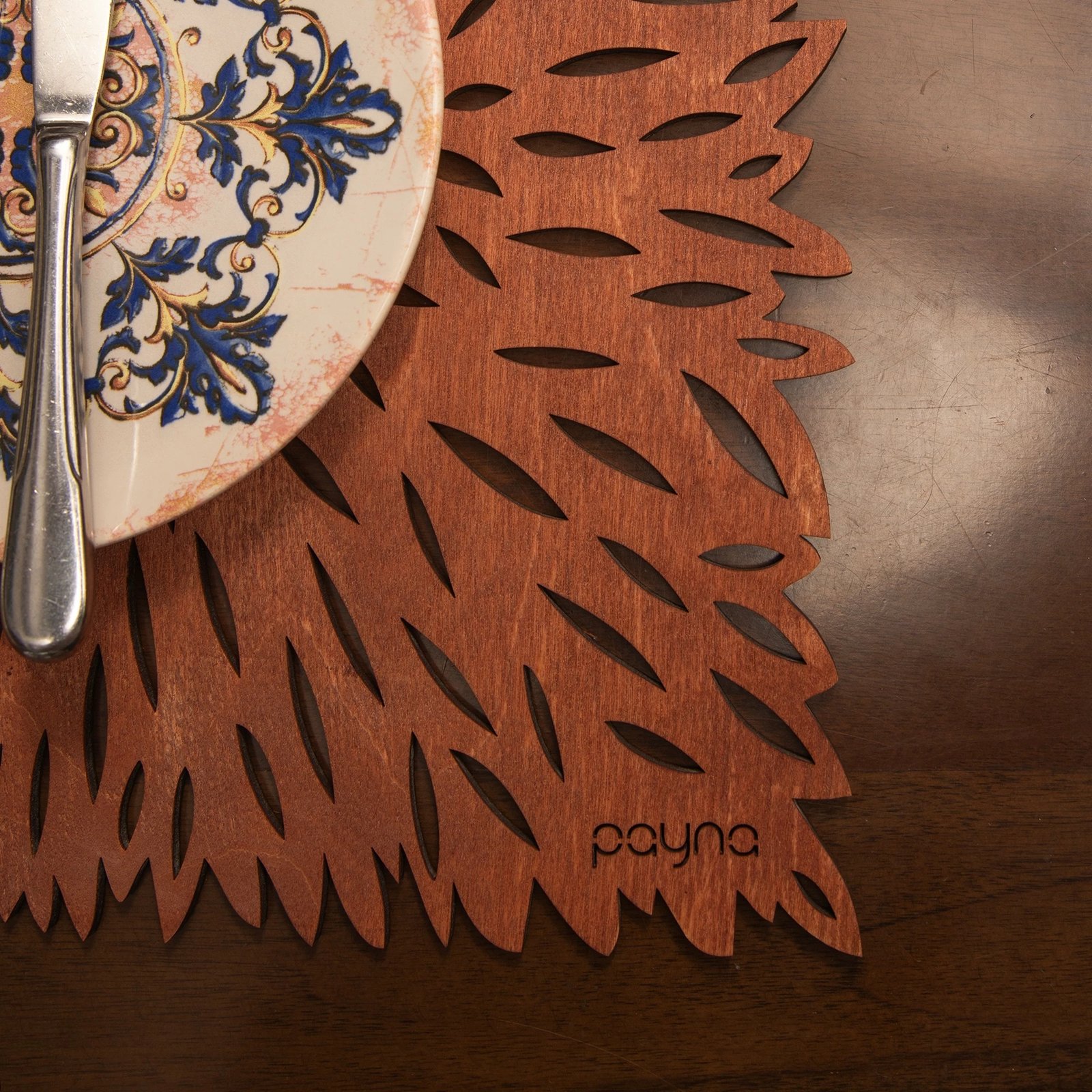 Nënshtrues tavoline prej druri, ngjyrë rozë, set prej 4 copësh, Hermia, dizajn me maje