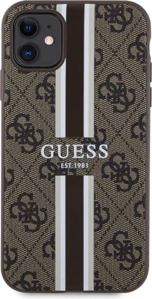 Mbështjellës Guess GUHMN61P4RPSW për iPhone 11/XR, 4G Printed Stripes MagSafe, Kafe