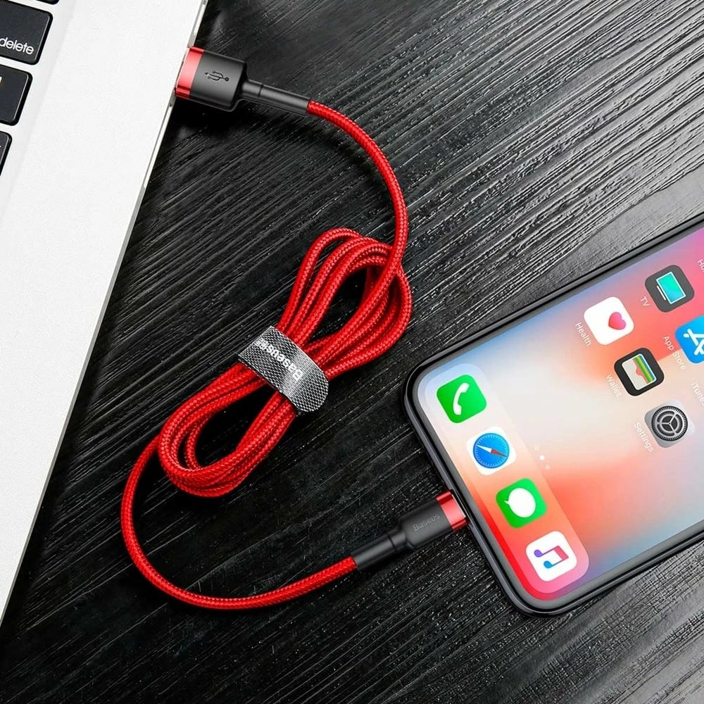 Kabllo Baseus Cafule CALKLF-R09 USB-A në Lightning, 3m, e kuqe
