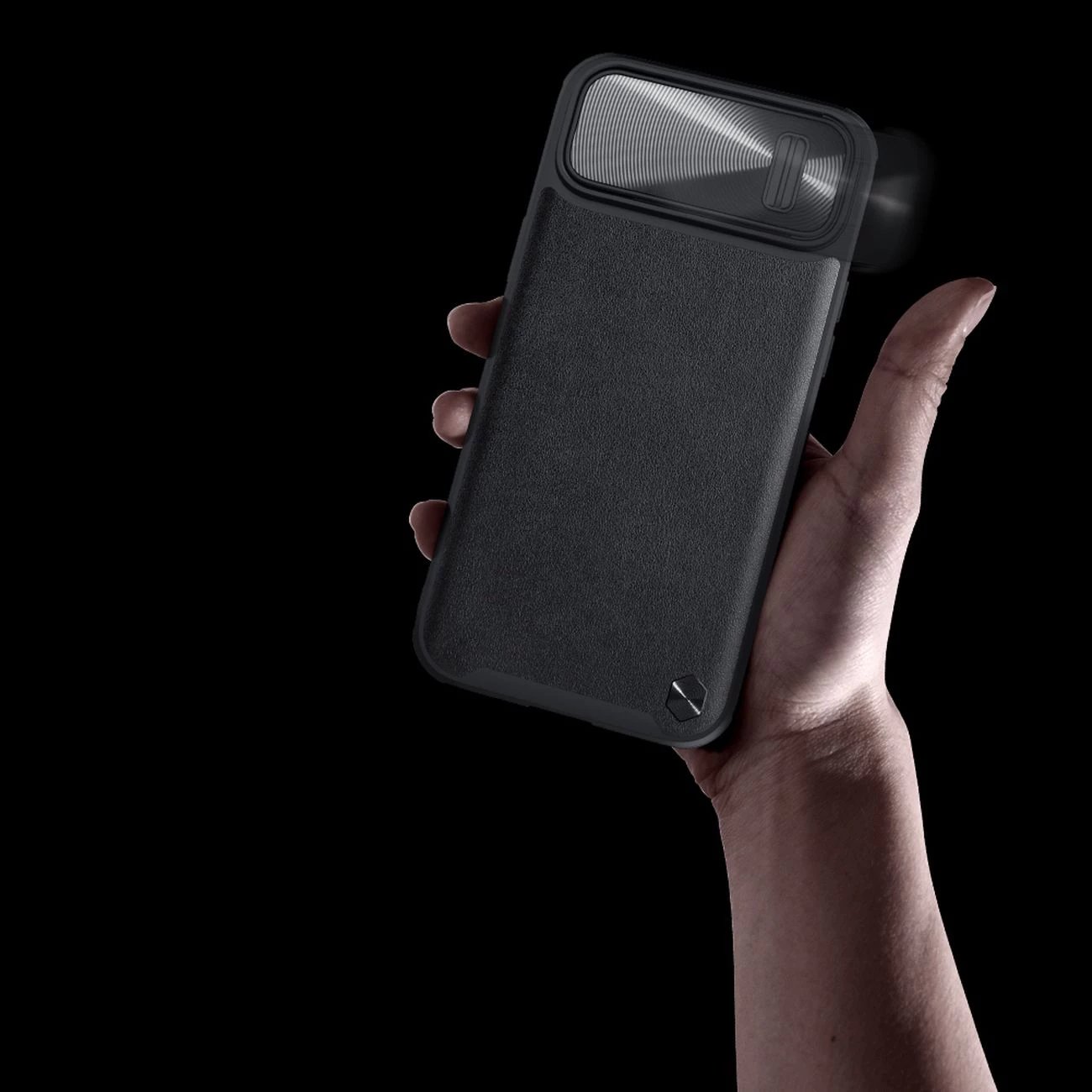 Mbështjellës Nillkin CamShield Leather S Case për iPhone 14, me kapak kamere, e zezë