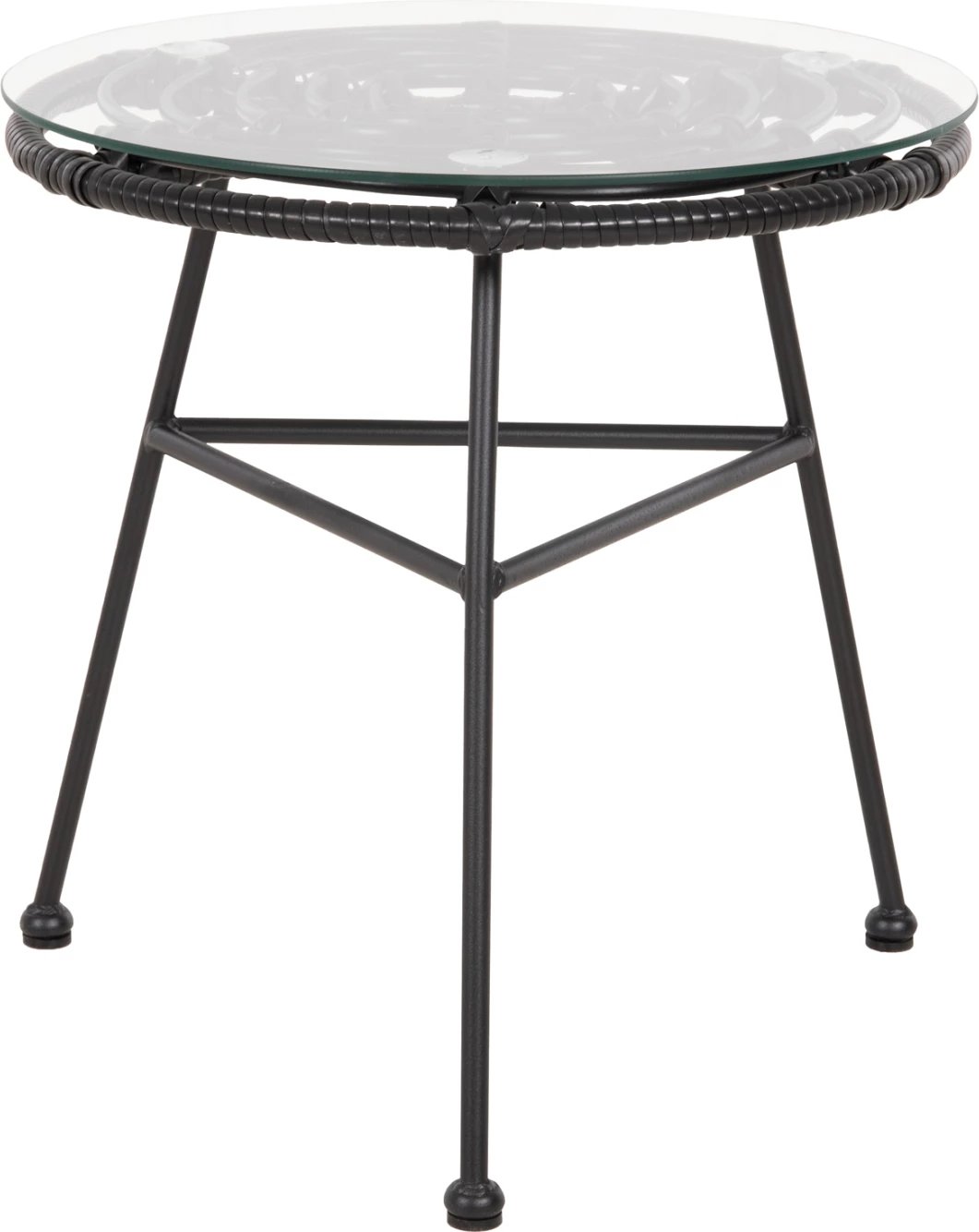 Tavolinë anësore e rrumbullakët, metal i zi, ALLEGRA FH5459.12, thurje e zezë-xham, Φ45x46H cm