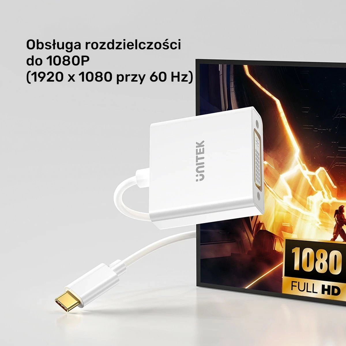Adapter USB-C në DVI Unitek, 1080P@60Hz, 15cm, bardhë