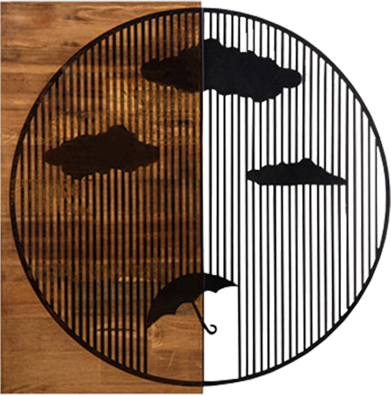 Dekor muri prej metali dhe druri, ngjyrë e zezë, 58x3x58cm