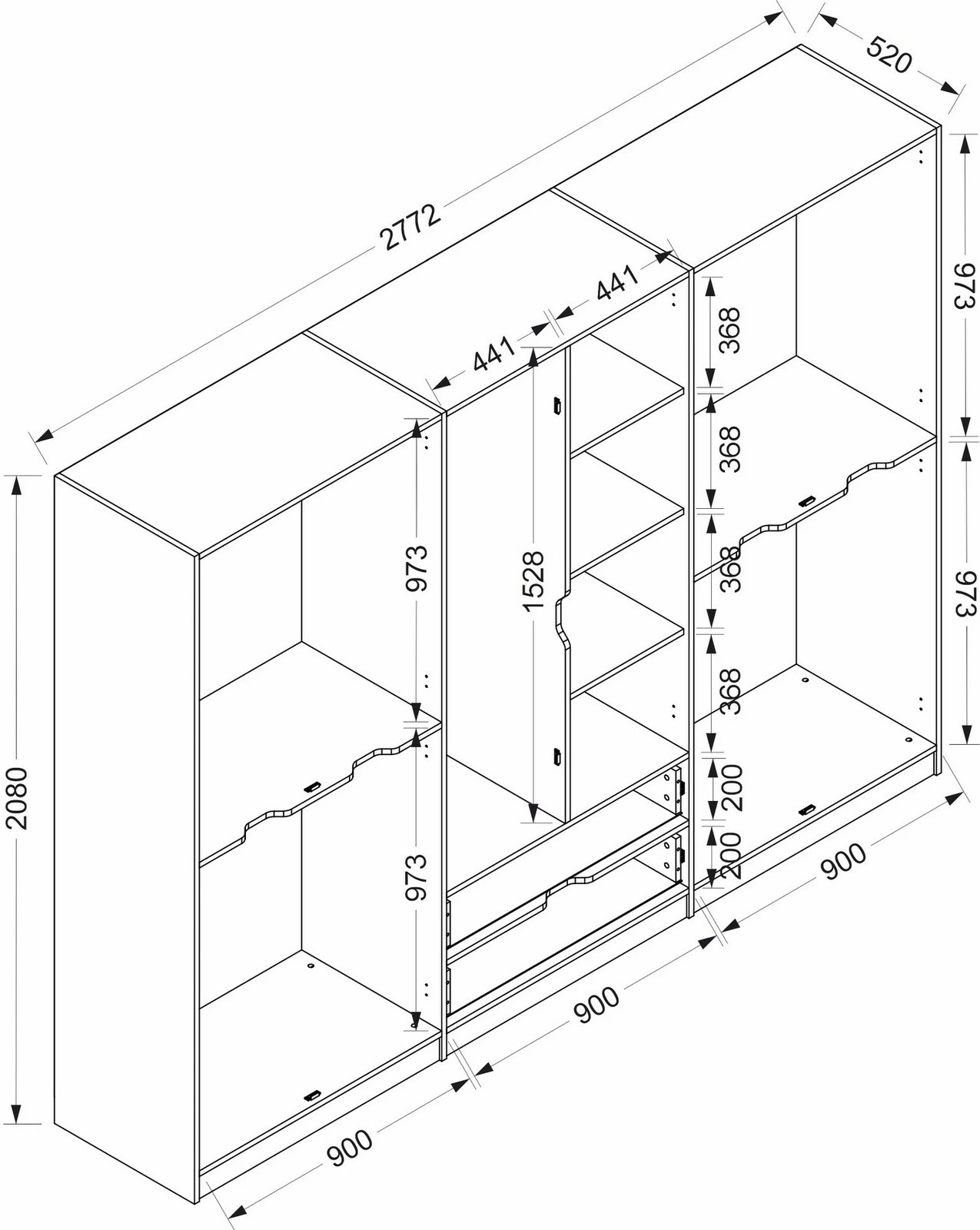 Dollap Hanah Home Elina, dore, 277x208x52cm