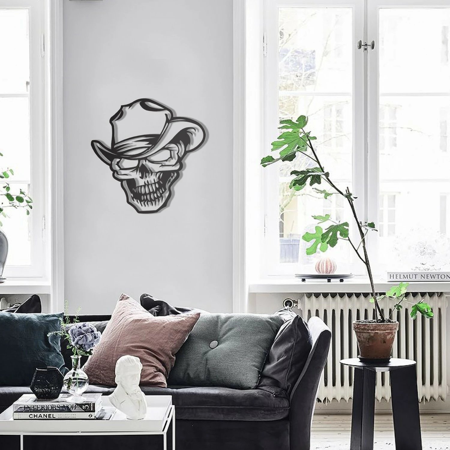 Aksesor dekorativ për mur, metal, kafkë, Wallity, ngjyrë e zezë, 50x50cm