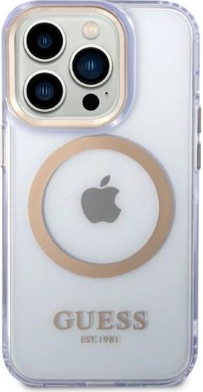 Mbështjellës Guess Gold Outline MagSafe për iPhone 14 Pro 6.1", vjollcë-artë