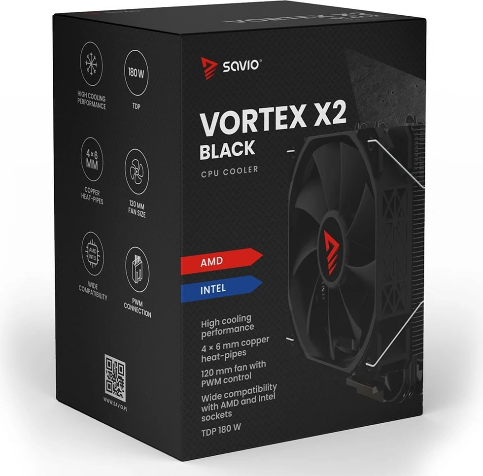 Ftohës procesori Savio Vortex X2 Black, 120 mm, 4-pin, për Intel/AMD, i zi Ftohës procesori Savio Vortex X2 Black, 120 mm, 4-pin, për Intel/AMD, i zi