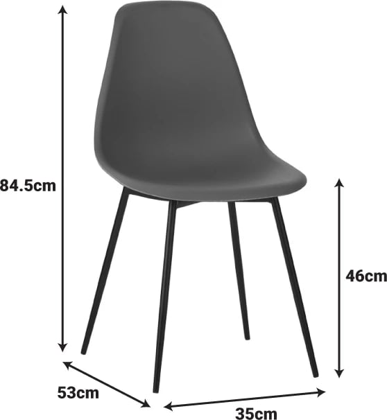 Karrige Ballen, 4 copë, polipropilenë, këmbë metalike të zeza, antracit, 41.5x53x84.5cm