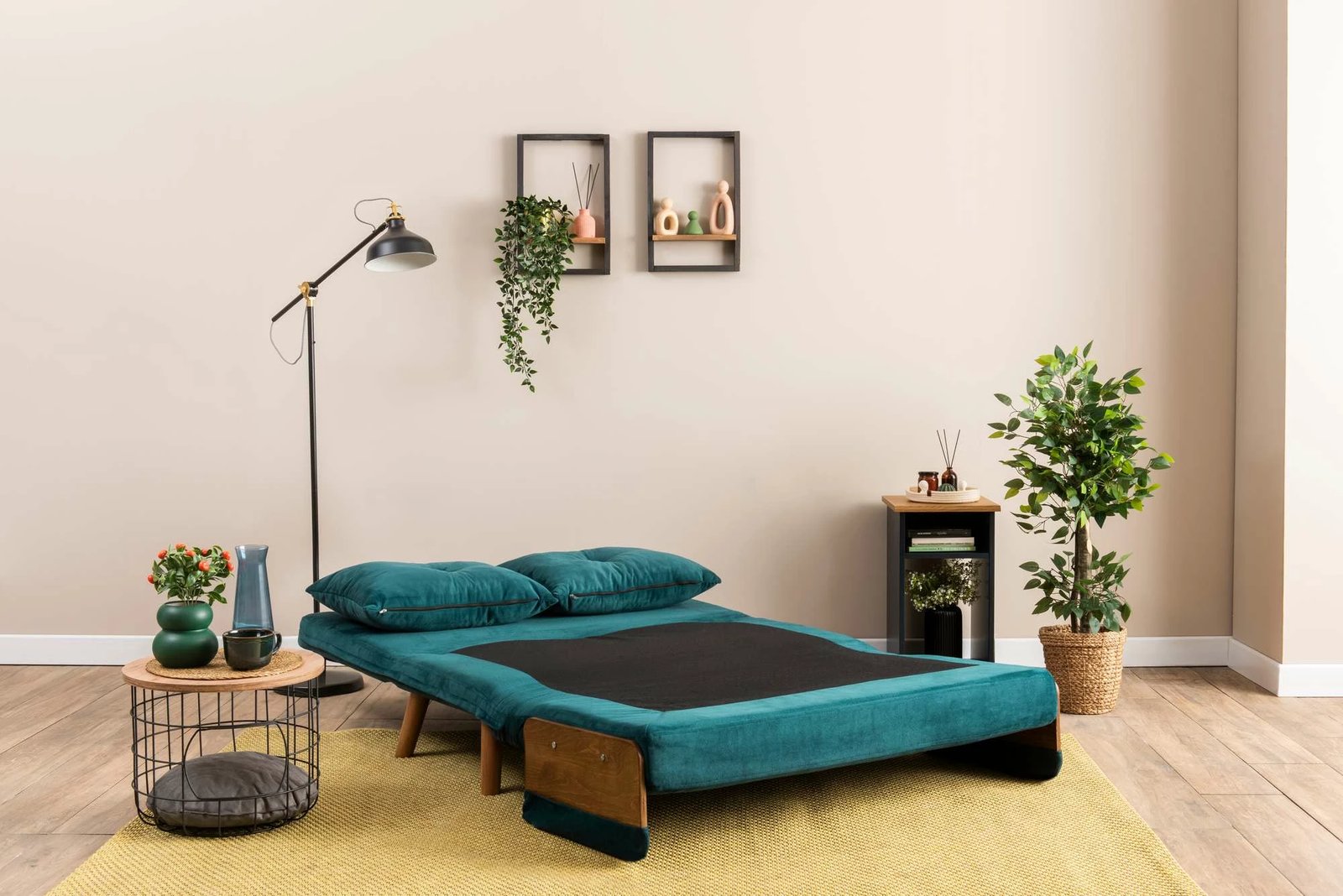 Divan-krevat dy ulëshe, ngjyrë jeshile petrol, Cosmo