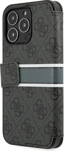 Mbështjellës, Guess, GUBKP13X4GDGR 4G Stripe Book për iPhone 13 Pro Max 6.7", me kapak dhe portofol, gri