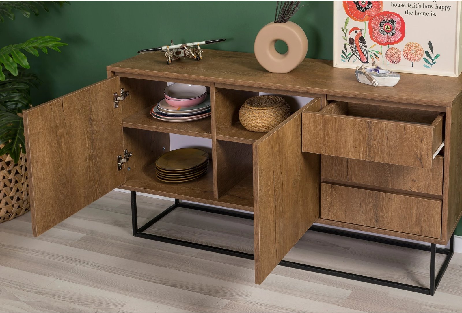 Set mobiljesh për dhomë dite, ngjyrë arre dhe e zezë, Laxus Takım 22, Skye Decor