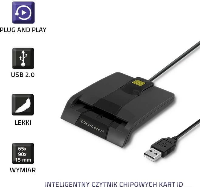 Lexues kartelash çipi Qoltec SCR-0634 me USB Type-C, i zi