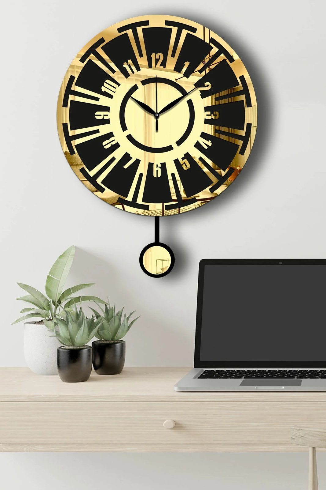 Orë muri dekorative Wallity, ngjyrë ari e zezë, Vlnt114Al