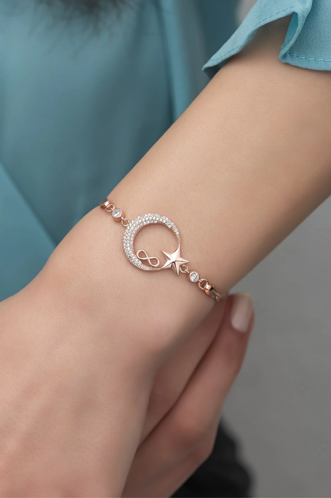 Byzylyk argjendi Jumeon, ngjyrë rozë e artë dhe e bardhë, NRZ99288