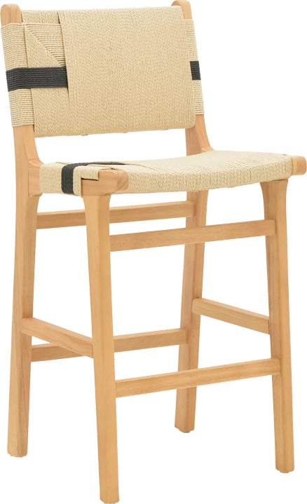 Karrige për bar Julien, dru gome natyral, litar natyral-zi, 45x46x95 cm