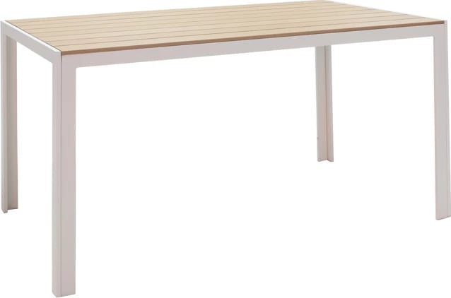 Tavolinë me karrige Nares-Pino A, 5 copë, alumin i bardhë, plywood natyral, 140x80x72.5cm