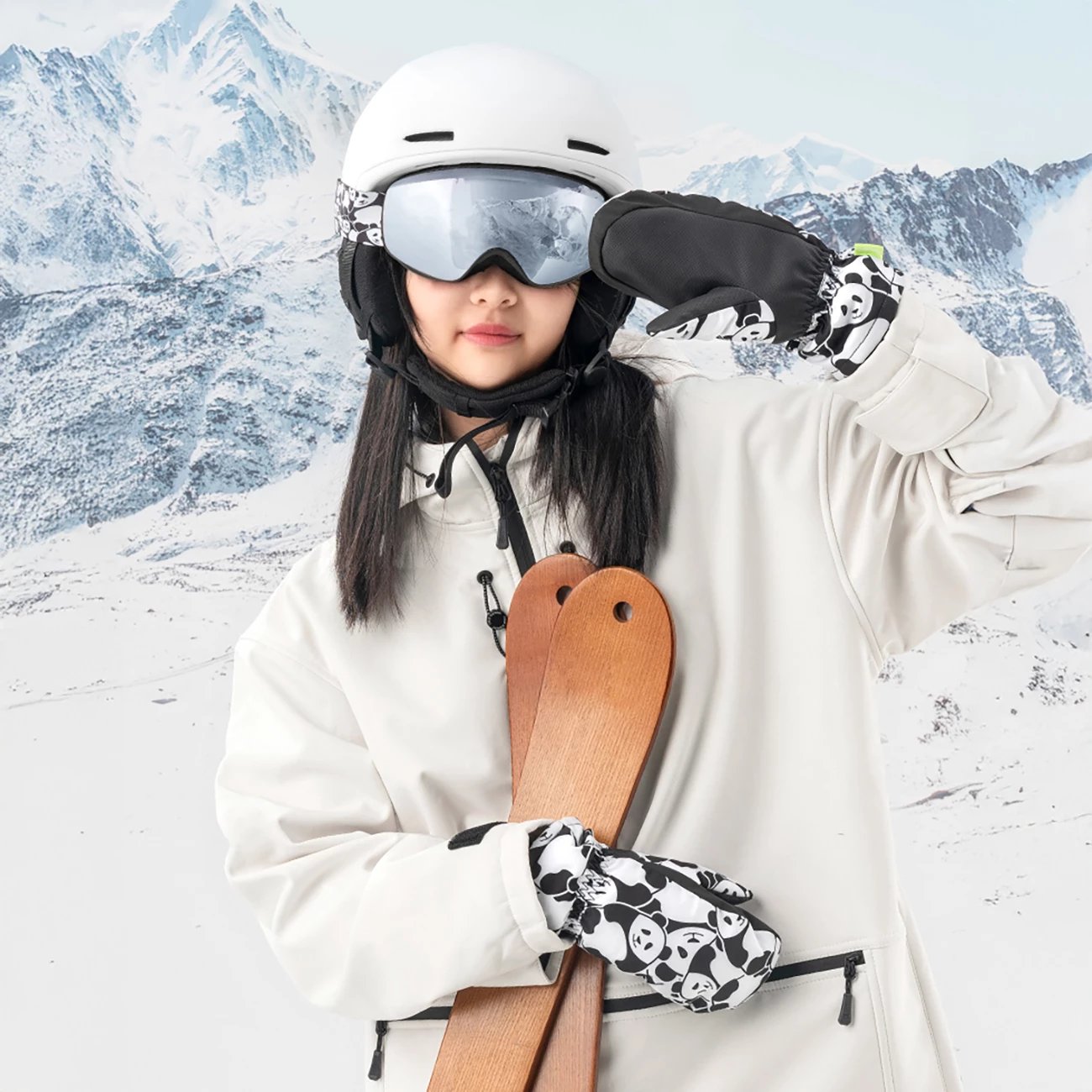 Doreza ski për fëmijë Qunature Panda Heat Transfer, S, e zezë/e bardhë