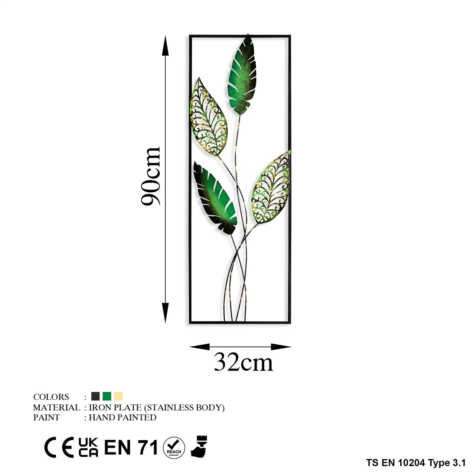 Aksesor dekorativ metalik për mur, Wallity Timeyi 3, shumëngjyrësh, 32x90cm