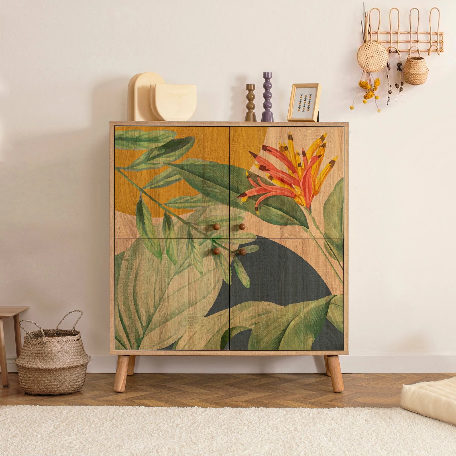 Dollap multifunksional, ngjyrë sonomo, jeshile, verdhë, Skye Decor