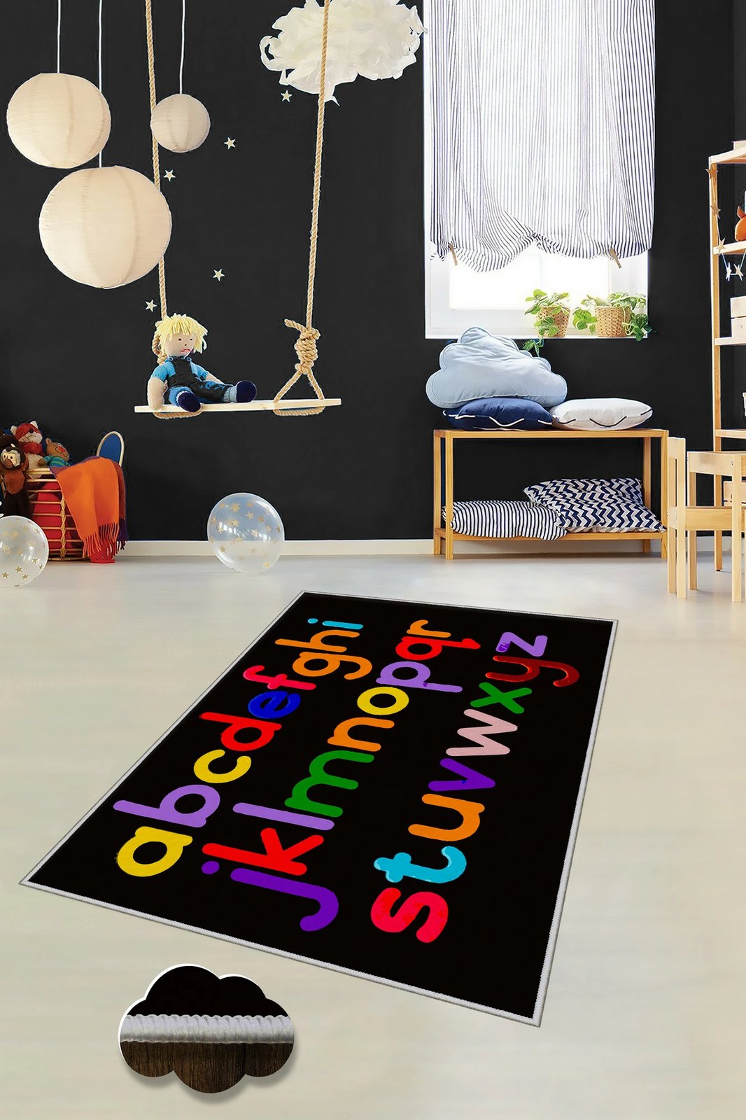 Qilim shumëngjyrësh alfabeti për fëmijë, 50x80cm, WOOKECE144