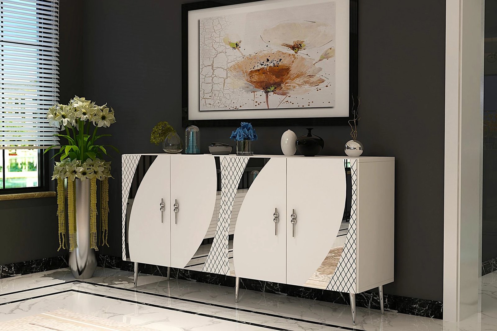 Konsol Skye Decor, Hook KB150, e bardhë, argjend