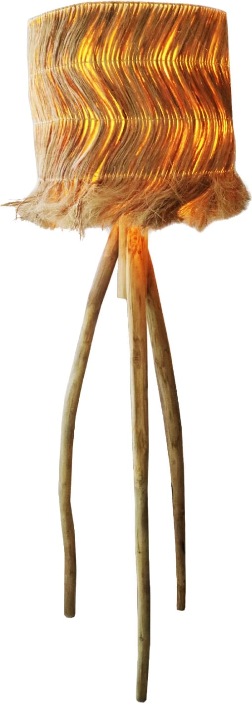 Llambë dyshemeje me këmbë nga degët e TEAK dhe kapak prej fibrash abaca, natyrale, Φ50x50-158Hcm, FH7765