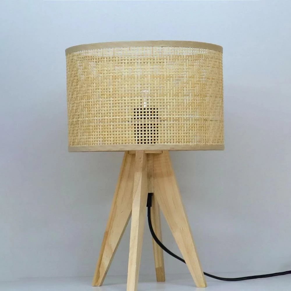 Llambë tavoline NEXT me bazë druri, Rattan, H36.5xØ24cm