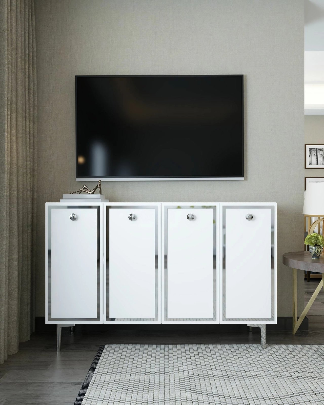 Konsolë moderne, ngjyrë e bardhë dhe argjend, Skye Decor, 120x75x29.6cm