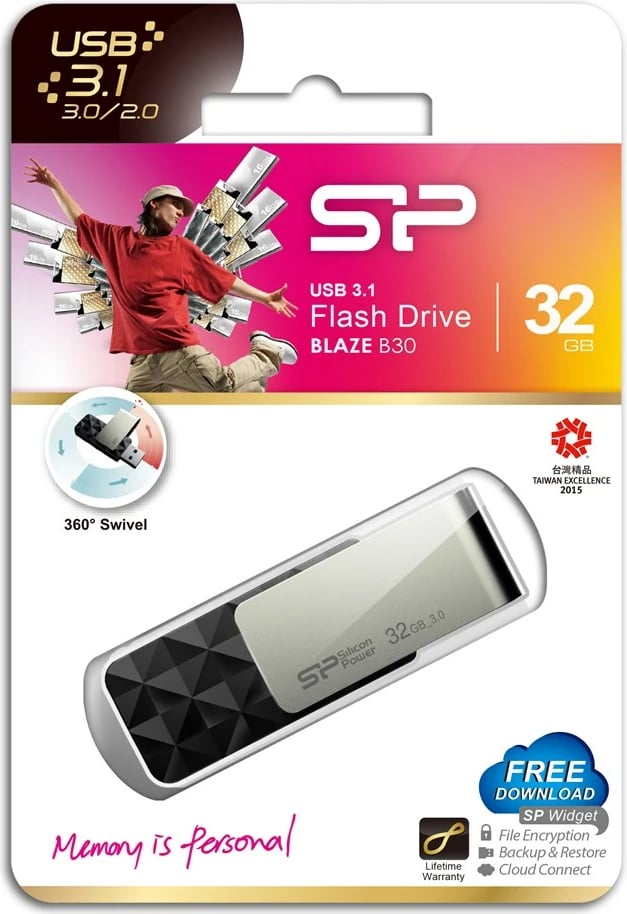 USB Silicon Power, 32 GB USB Type-A 3.0 , e zezë