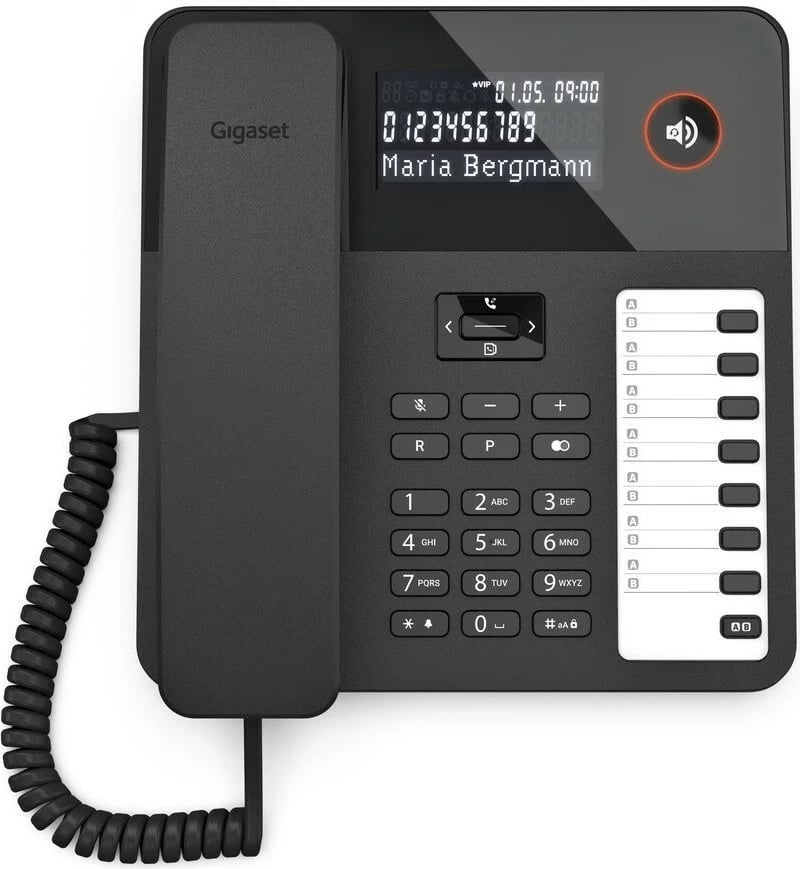 Telefon fiks Gigaset DESK 600, analog, 100 kontakte, ekran LCD, i zi