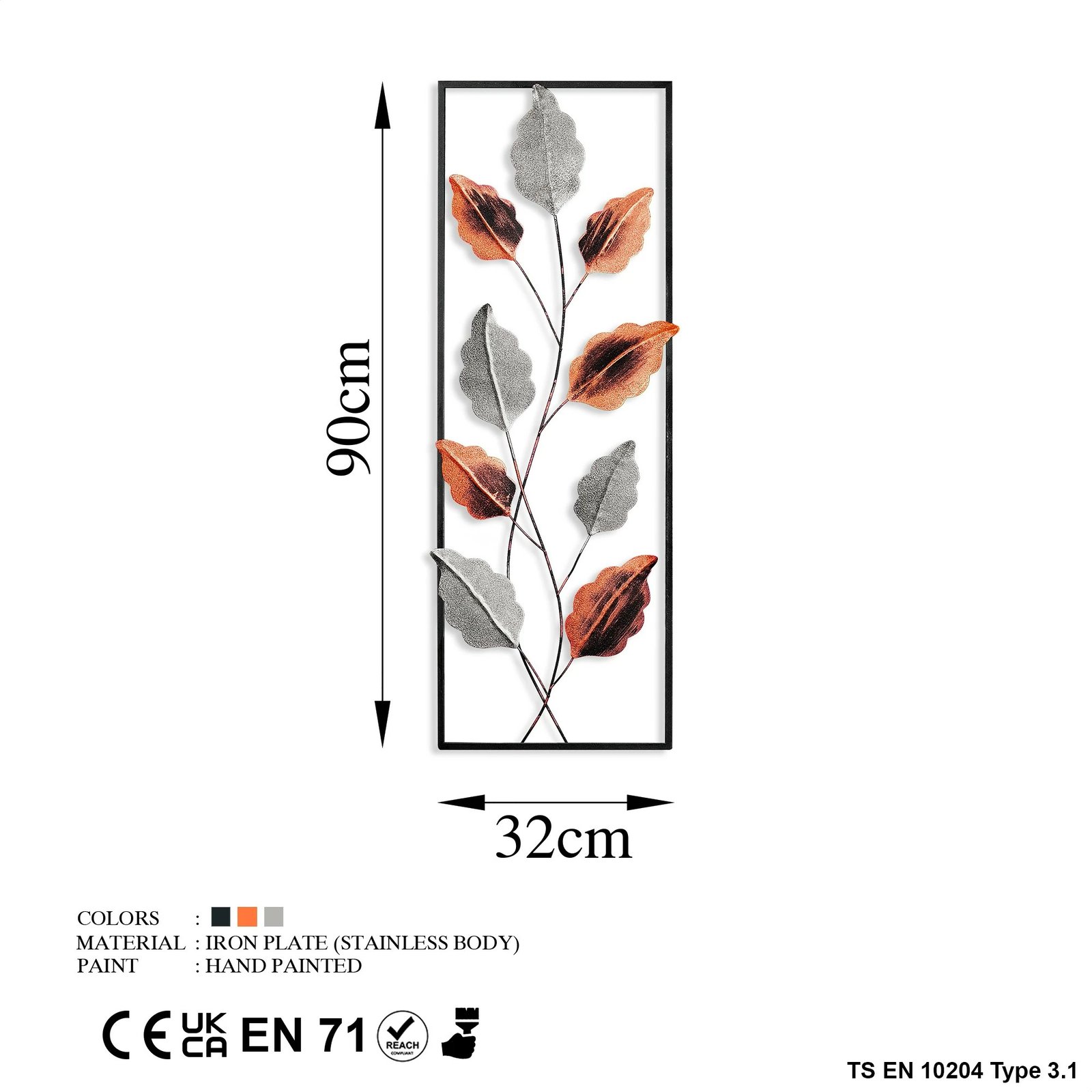 Aksesor dekorativ metalik për mur, Wallity Fagus, shumëngjyrësh, 32x90cm
