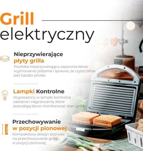 Grill elektrik, Adler AD 3068, 750W (1000W max), pllakë 22 x 12.5 cm, pllaka jo-ngjitëse, e zezë