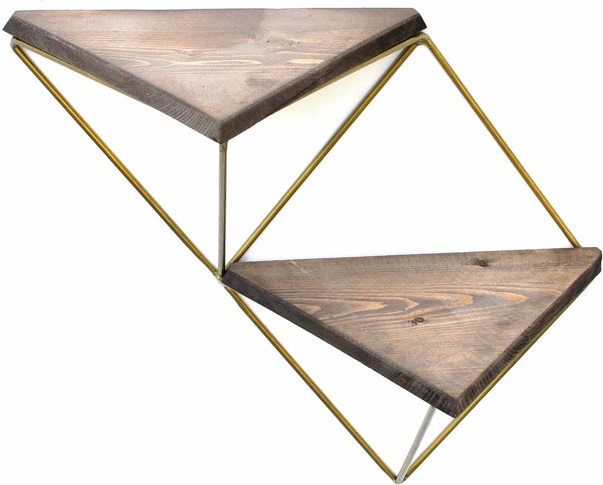 Raft dekorativ prej druri për mur, ngjyrë arre dhe ari, Hanah Home, Wr075