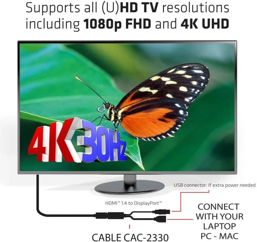 Adapter HDMI në DisplayPort Club3D, 0.18m, 4K, i zi