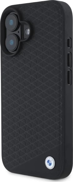 Mbështjellës BMW Sign Leather Diamond Metal Logo MagSafe për iPhone 16, i zi