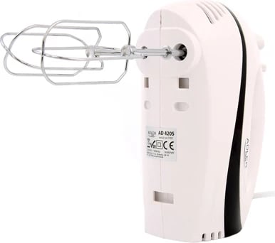 Mikser dore, Adler AD 4205, 300W (max 550W), 5 shpejtësi, Turbo, set rrahëse + spiralë, bardh e zi