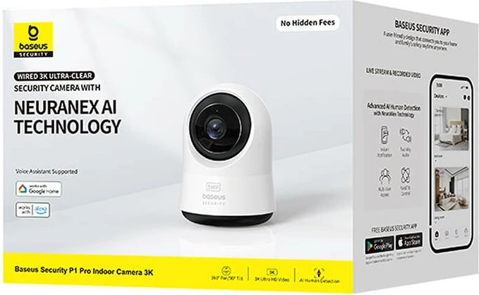 Kamerë sigurie Baseus P1 Pro 3K, për brenda, Wi-Fi, 3K HD, e bardhë