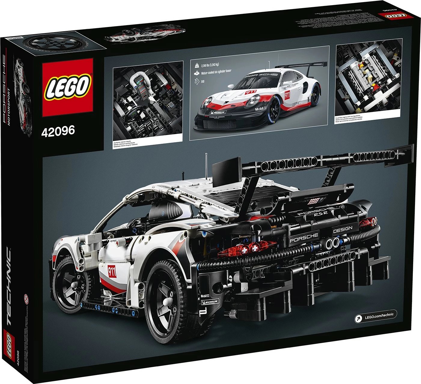 Set ndërtimi LEGO Technic Porsche 911 RSR, 779 pjesë, Multikolor