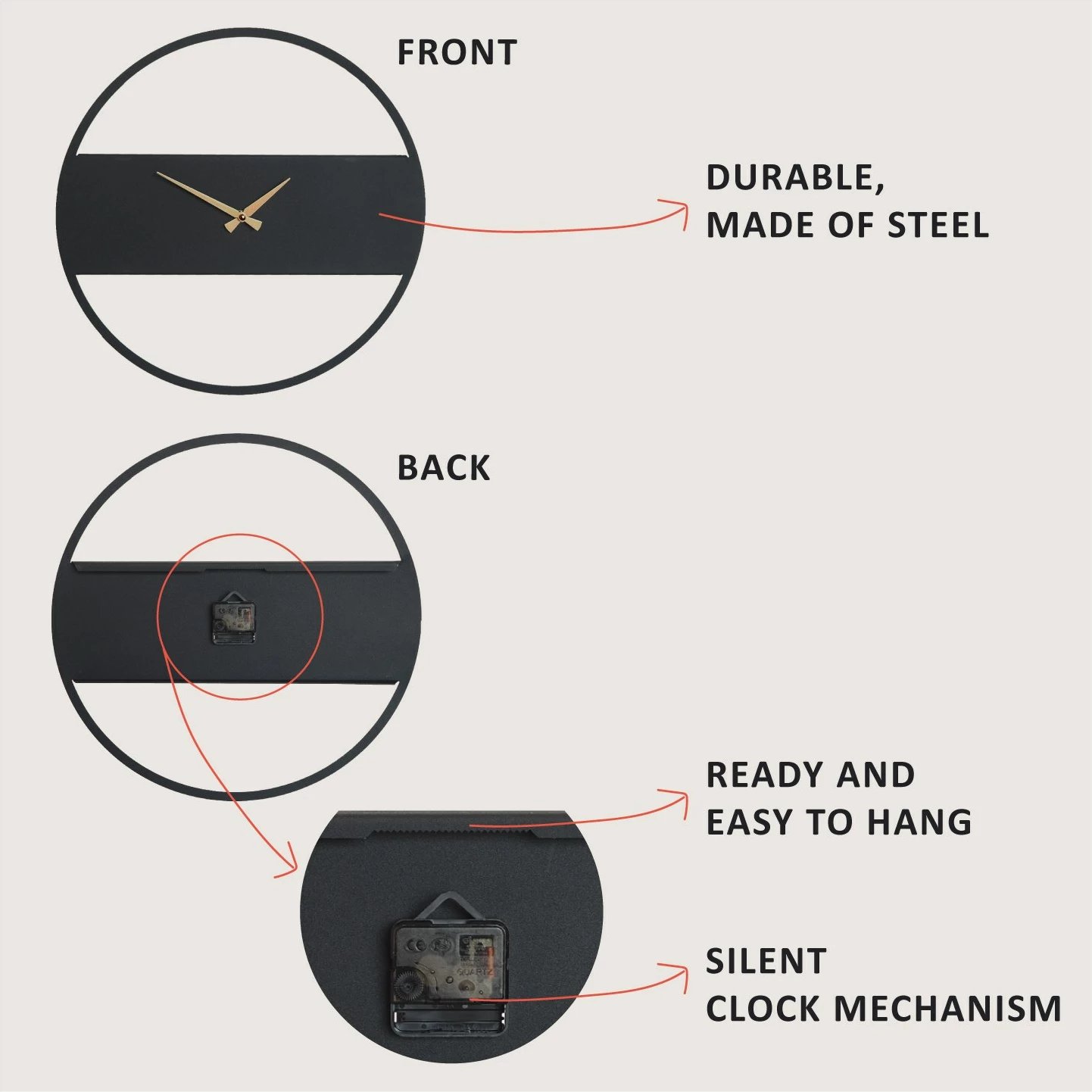 Orë muri dekorative prej metali, Wallity, model Stripe, APS103