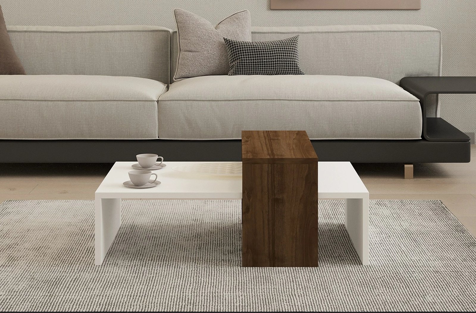 Tavolinë kafeje Hanah Home, Glow, e bardhë dhe arre