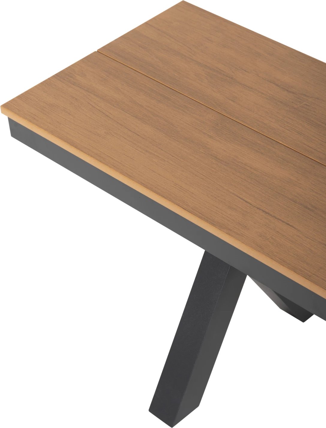 Stol alumini TAWNEE FH6040.01, ngjyrë antracit, sipërfaqe polivudi, ngjyrë druri natyral, 220x36x44.5H cm