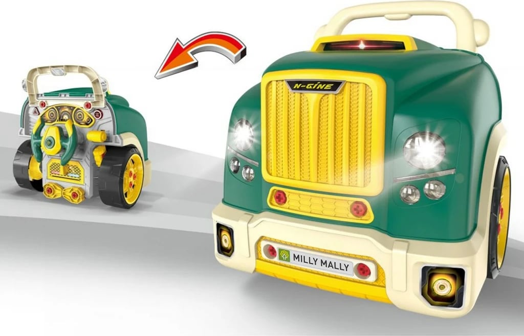 Lodër edukative motor makine me kapak hapës, MILLY MALLY N-GINE, efekte dritë/tingull, timon me borinë, 3 AA, 3+ , e gjelbër, set 56 copë