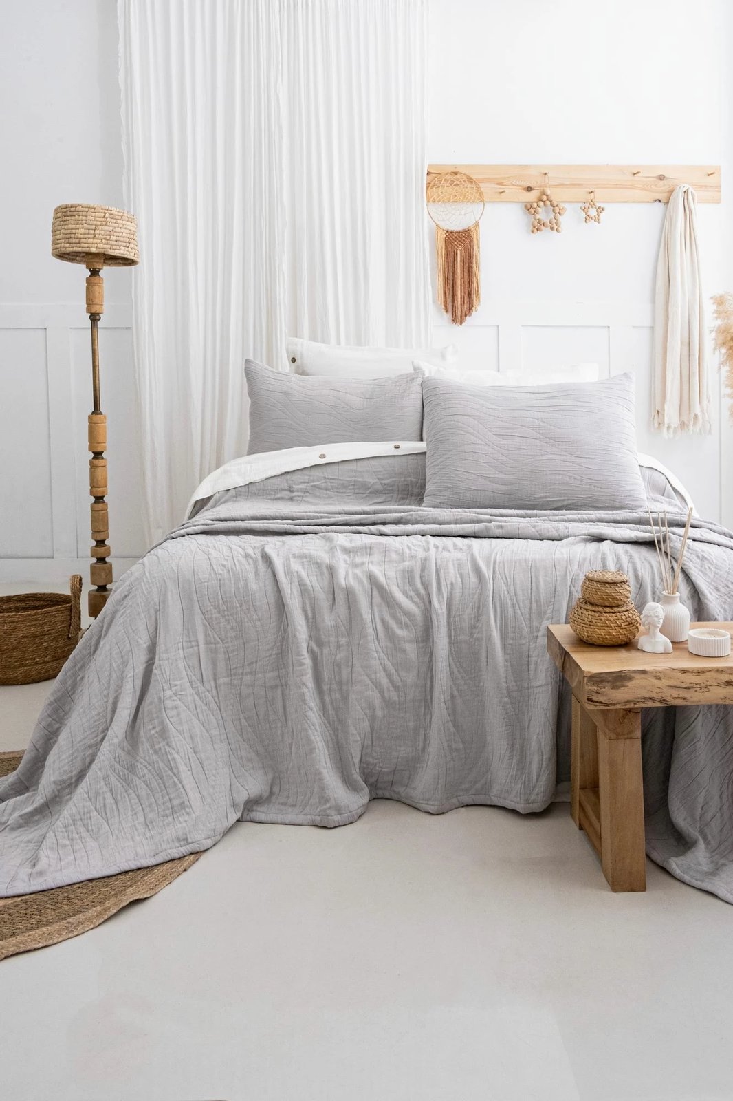 Set mbulesë dysheku dopio Janna, ngjyrë gri e çelët