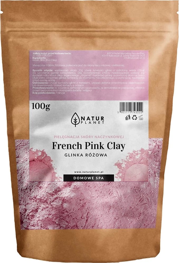 Maskë balte për femra Natur Planet Pink Glinka, 100g