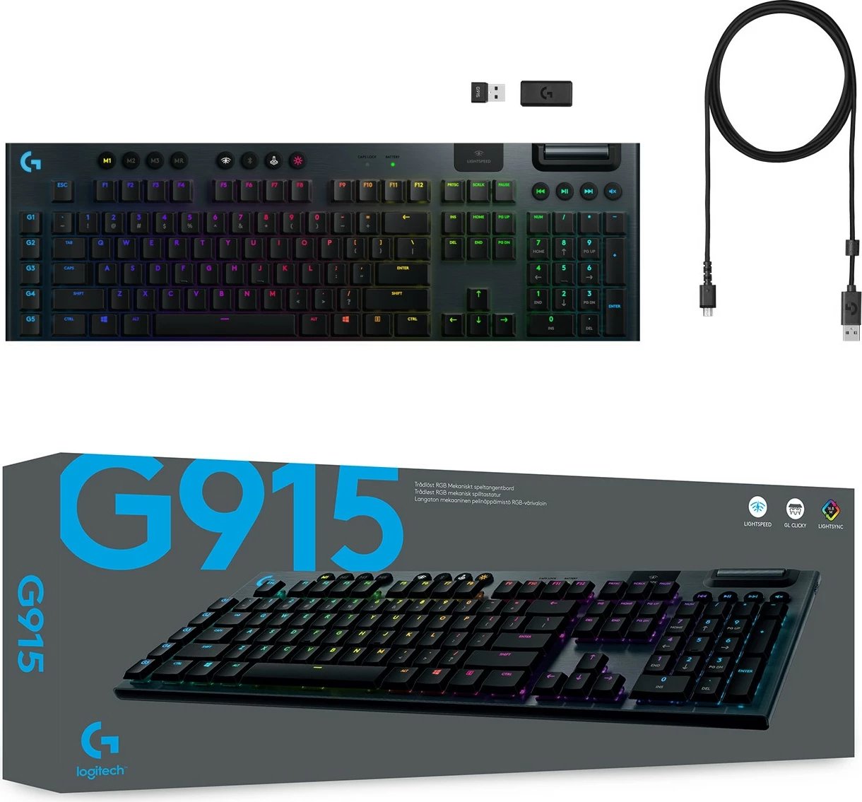 Tastierë Logitech G915 LIGHTSPEED, GL Tactile, Wireless, RGB LED, Karbon