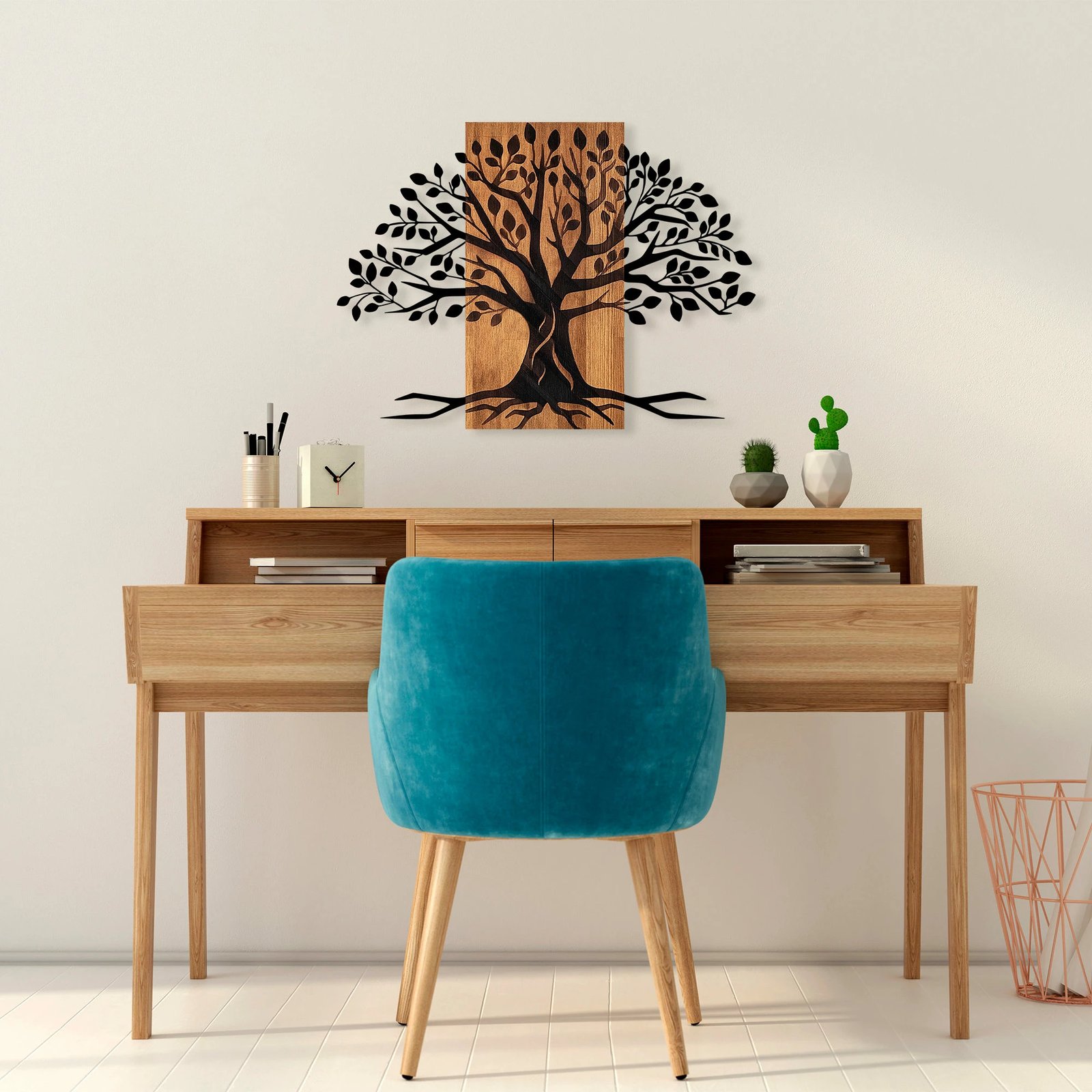 Aksesor dekorativ muri prej druri, Wallity, shelgu, ngjyrë arre dhe e zezë, 58x80cm