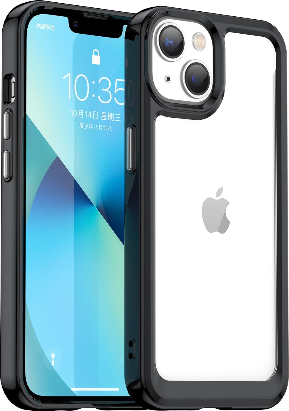 Mbështjellës Hurtel Outer Space Case për iPhone 14 Plus, hard cover me kornizë xheli, e zezë