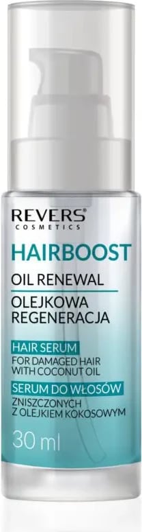 Serum zbutës me vaj kokosi për flokë të dëmtuara Revers Hairboost, 30ml