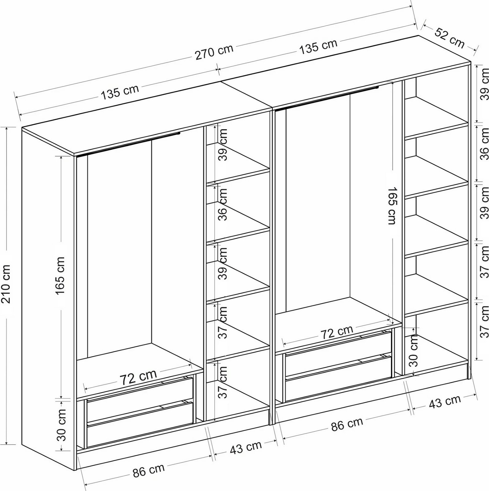Dollap Skye Decor, anthracite e zi, 270x210x52cm