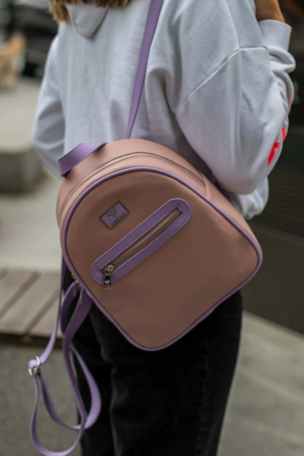 Çantë shpine Zoozie Bags, Oslo, ngjyrë pluhur dhe lejla